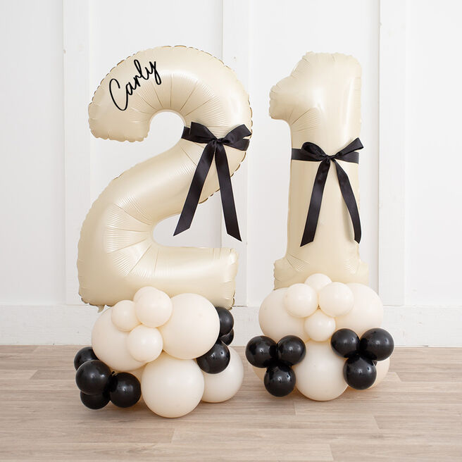 Personalised Inflated Black & Ivory Number Balloon Stack - Choose Your Age