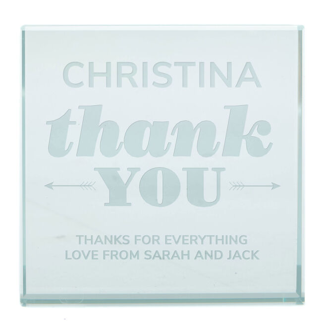 Personalised Engraved Glass Token - Thank You Arrows