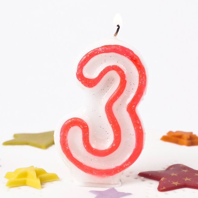 Pink Glittery Number 3 Birthday Candle