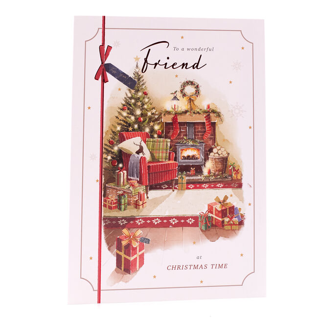 Christmas Card - Wonderful Friend, Fireside At Christmas