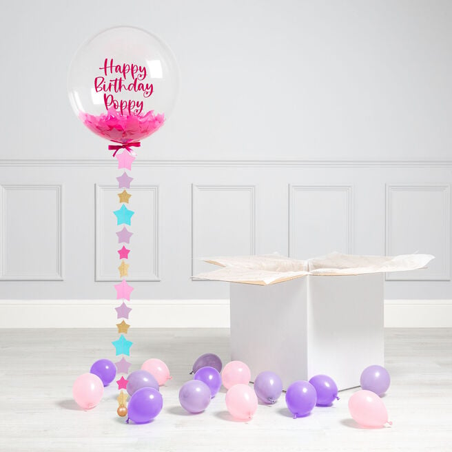 Personalised Pink Star Confetti Bubblegum Balloon & Minis - DELIVERED INFLATED!