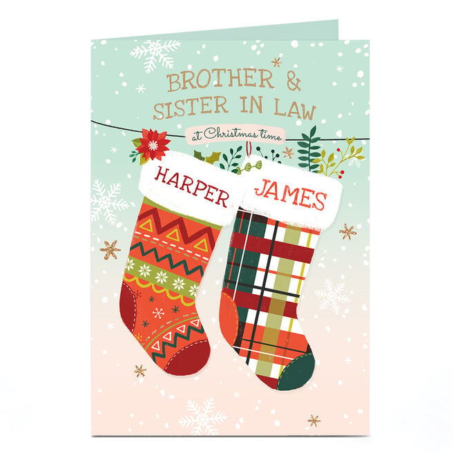 Personalised Christmas Card - Hanging Tartan Stockings