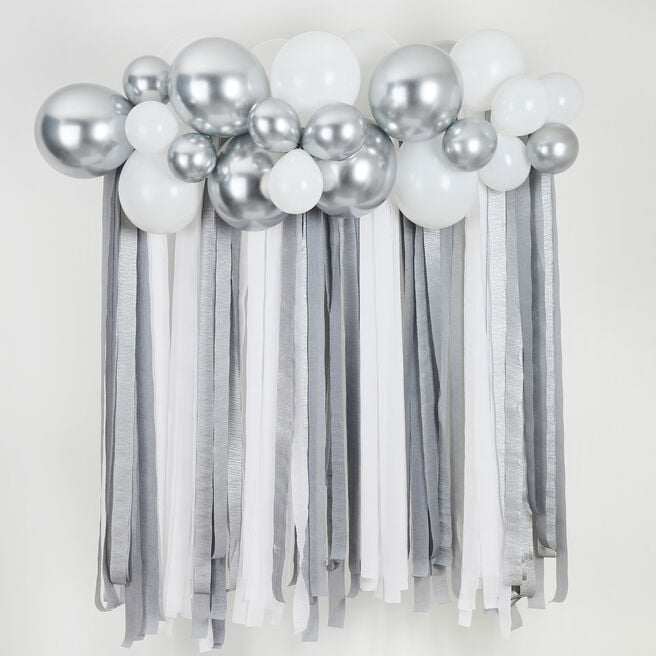 Silver Metallic Balloon & Streamer Backdrop Kit
