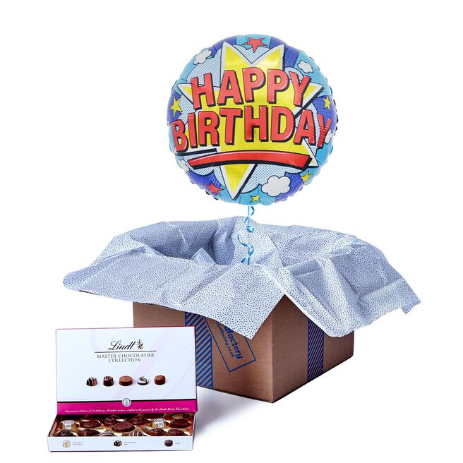 Pop Art Happy Birthday Balloon & Lindt Chocolates - FREE GIFT CARD!