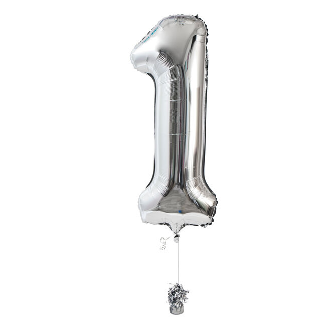 Large Silver Number 1 Inflated Balloon Arrangement 