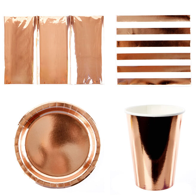 Rose Gold Party Tableware Bundle - 16 Guests