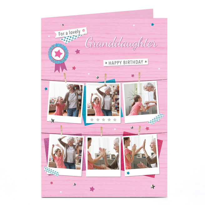 Photo Birthday Card - Pink Polaroids, Granddaughter