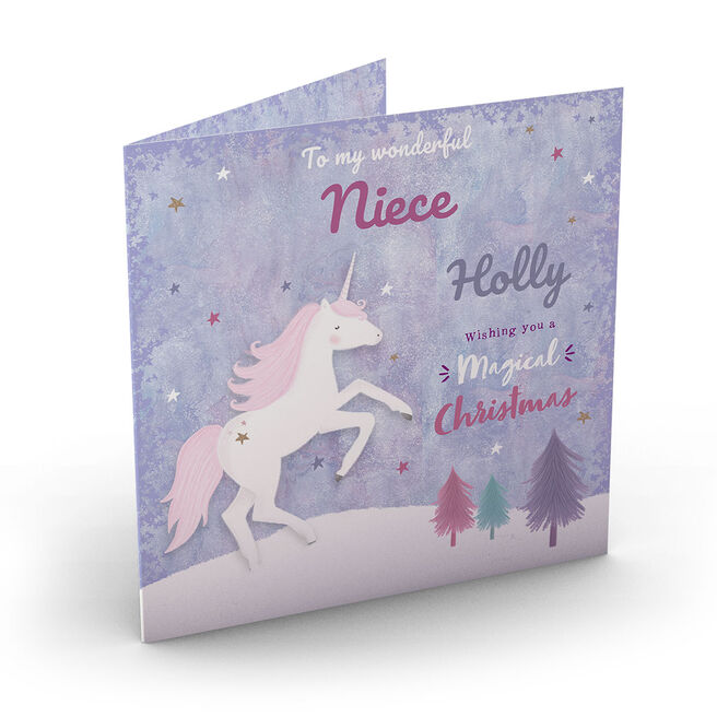 Personalised Christmas Card - Magical Unicorn, Niece