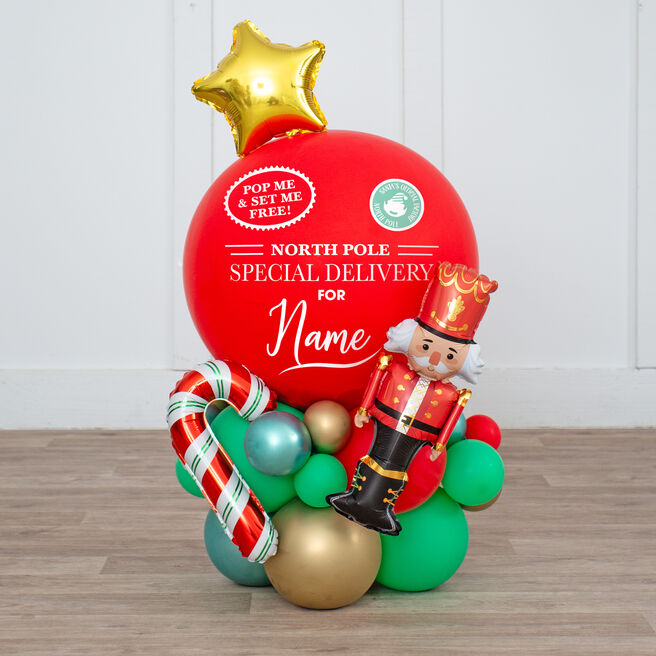 Elf Arrival Personalised Inflated Pop Me Piñata Balloon - Delivered Inflated!