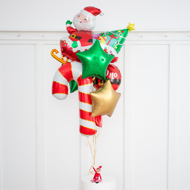 Elf Arrival Merry & Bright Holding Foil Balloon Bunch - Delivered Inflated!