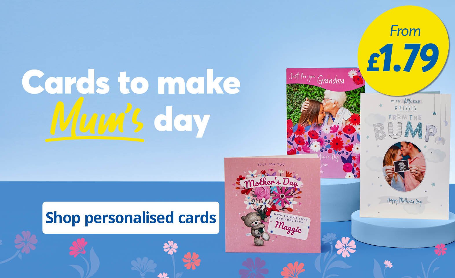 Personalised Mother's Day cards from £1.79