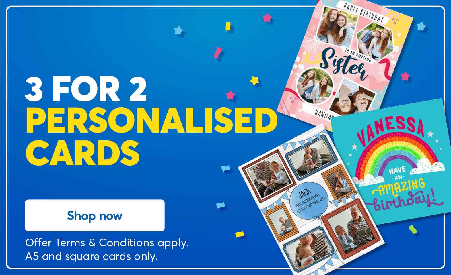 3 for 2 on personalised cards