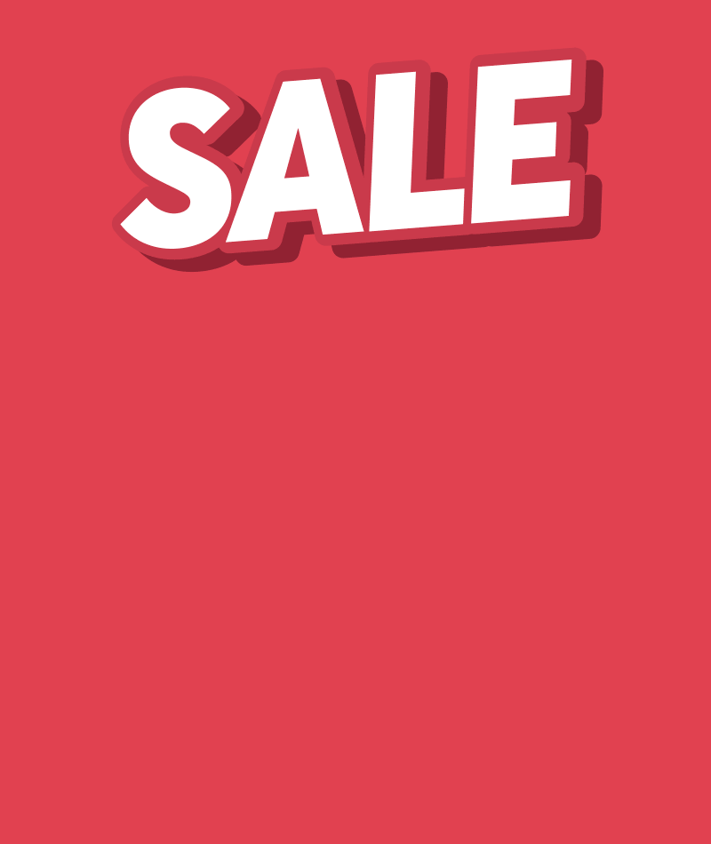 Large white SALE text with a bold drop shadow displayed on a bright red background. Large white SALE text with a bold drop shadow displayed on a bright red background.