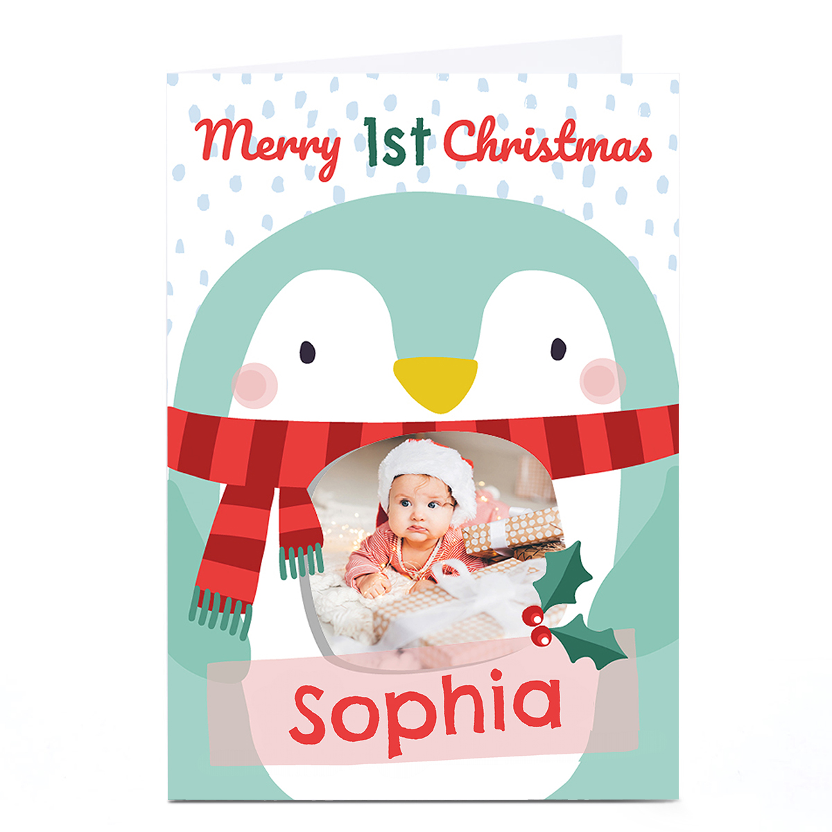 Photo Bev Hopwood 1st Christmas Card - Cute Pastel Penguin
