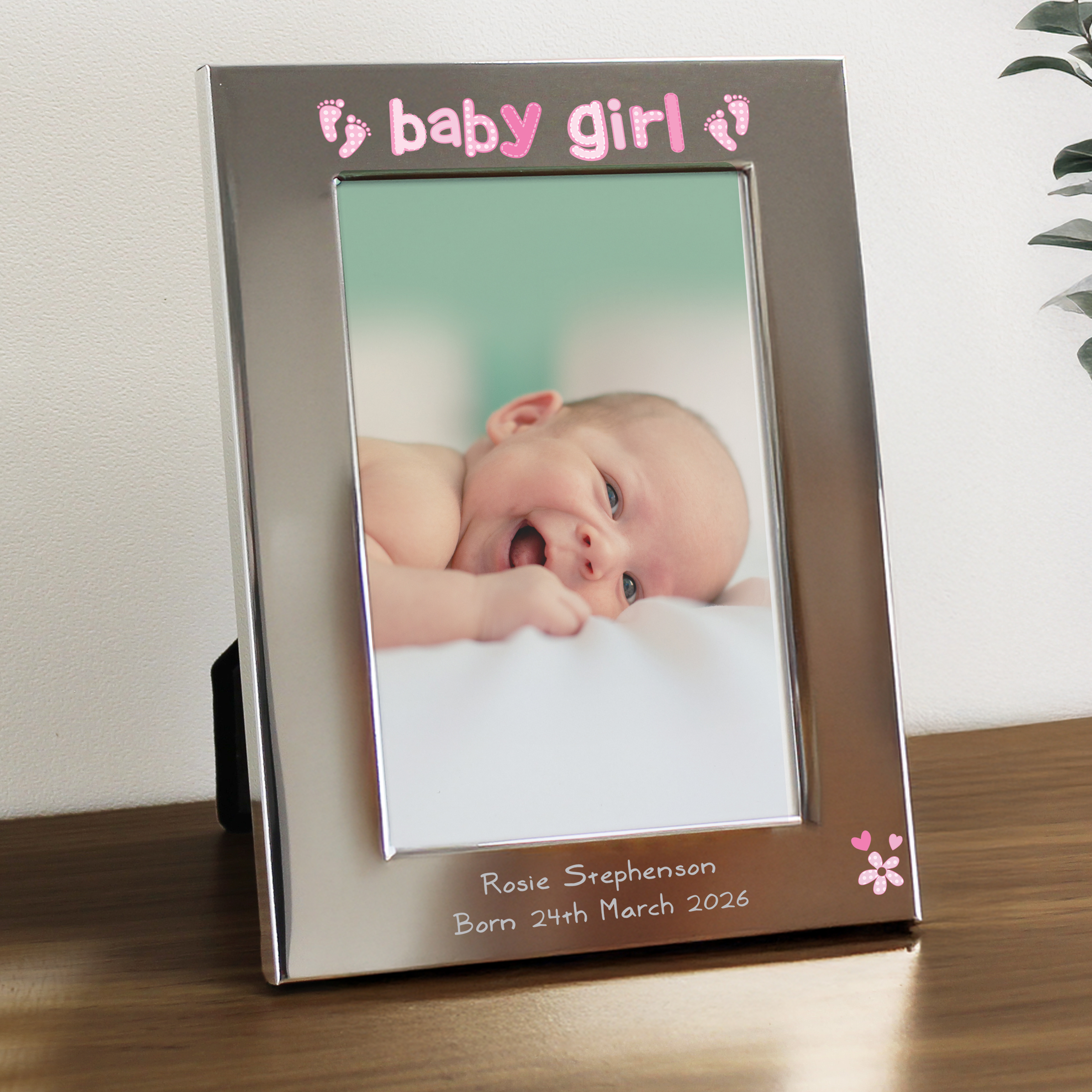 Image of Personalised Silver 5x7-Inch Baby Girl Photo Frame