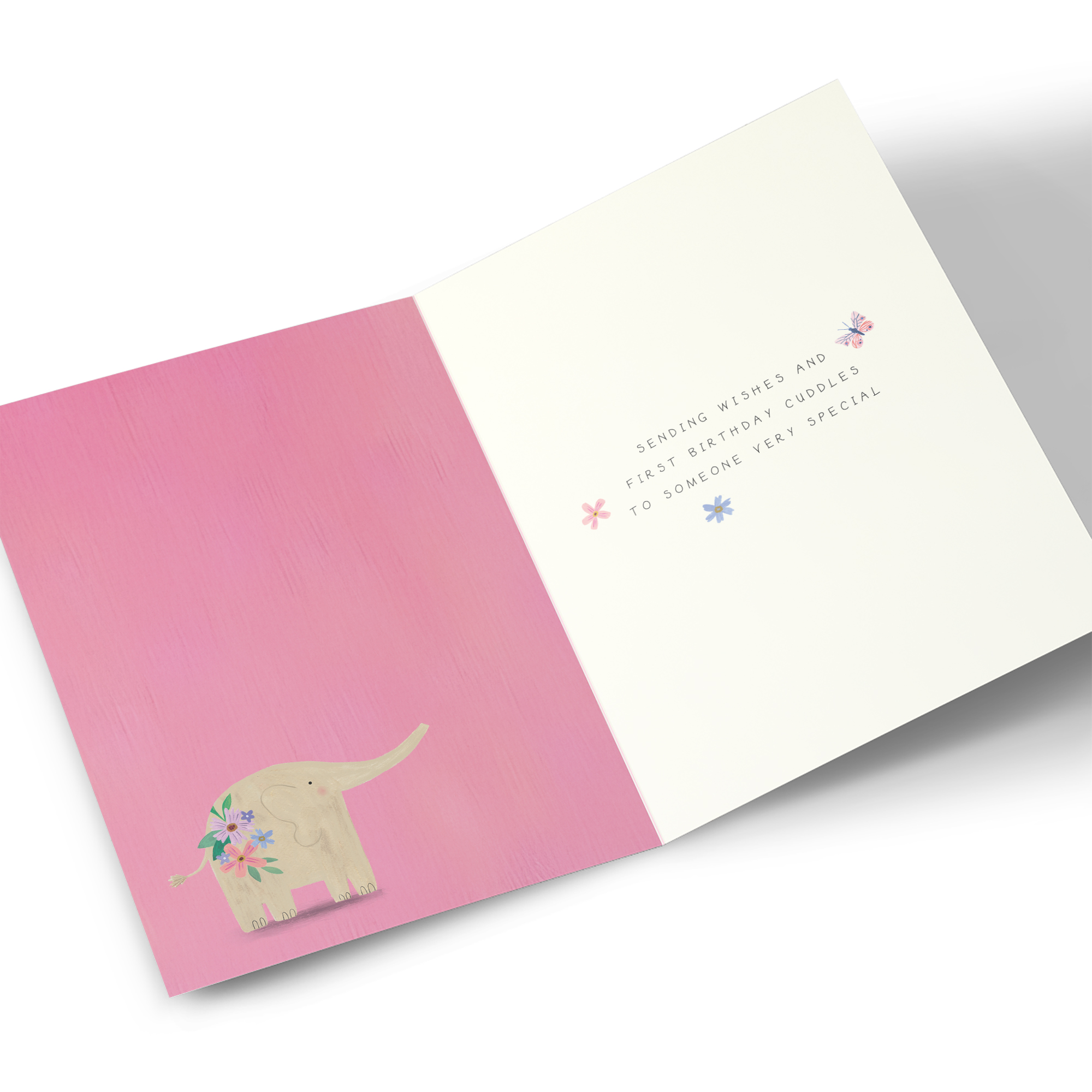 1st Birthday Card - Pink Elephant Moons and Stars