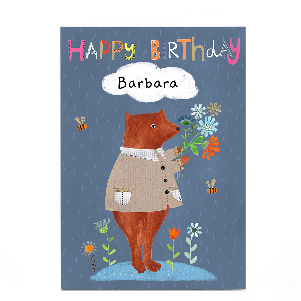 Personalised Lindsay Loves To Draw Birthday Card - Bear With Flowers