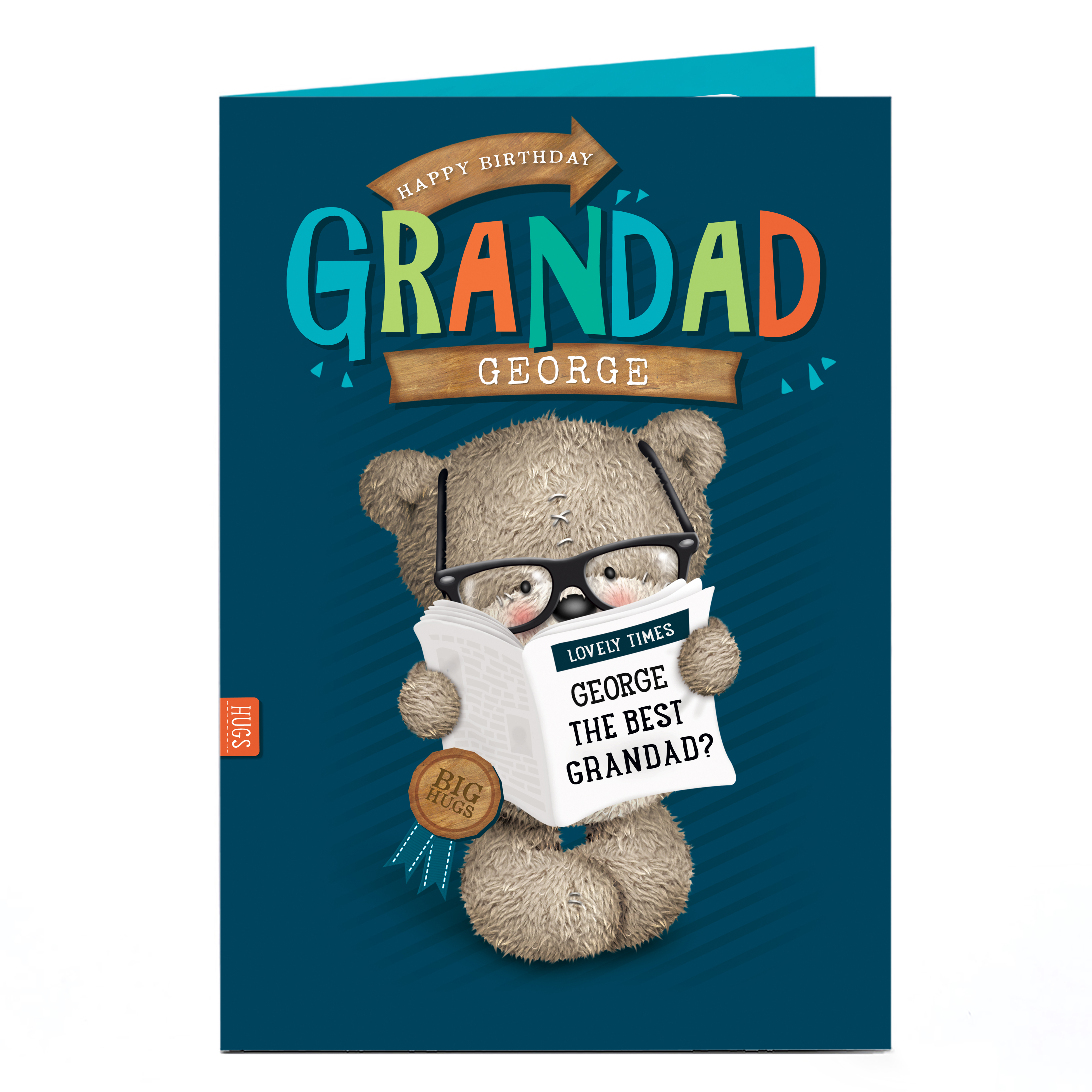 Personalised Hugs Bear Birthday Card - Grandad, News Paper