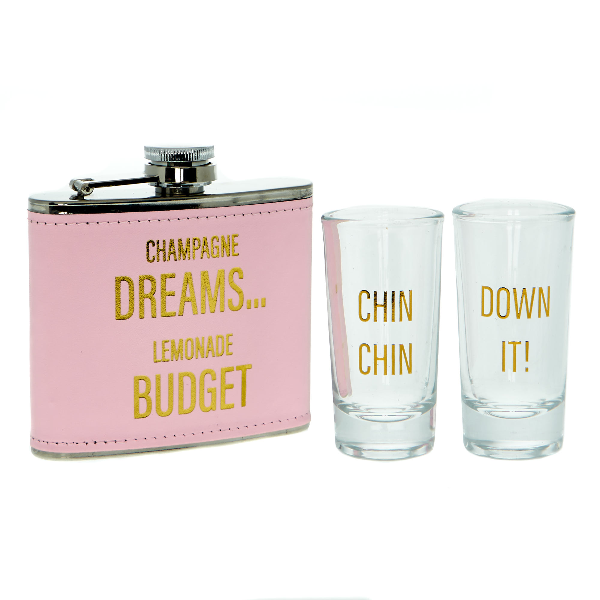 Champagne Dreams Lemonade Budget Hip Flask & Shot Glasses