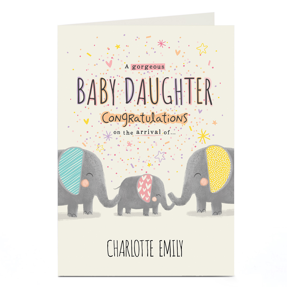 Personalised New Baby Card - Gorgeous Daughter Elephants