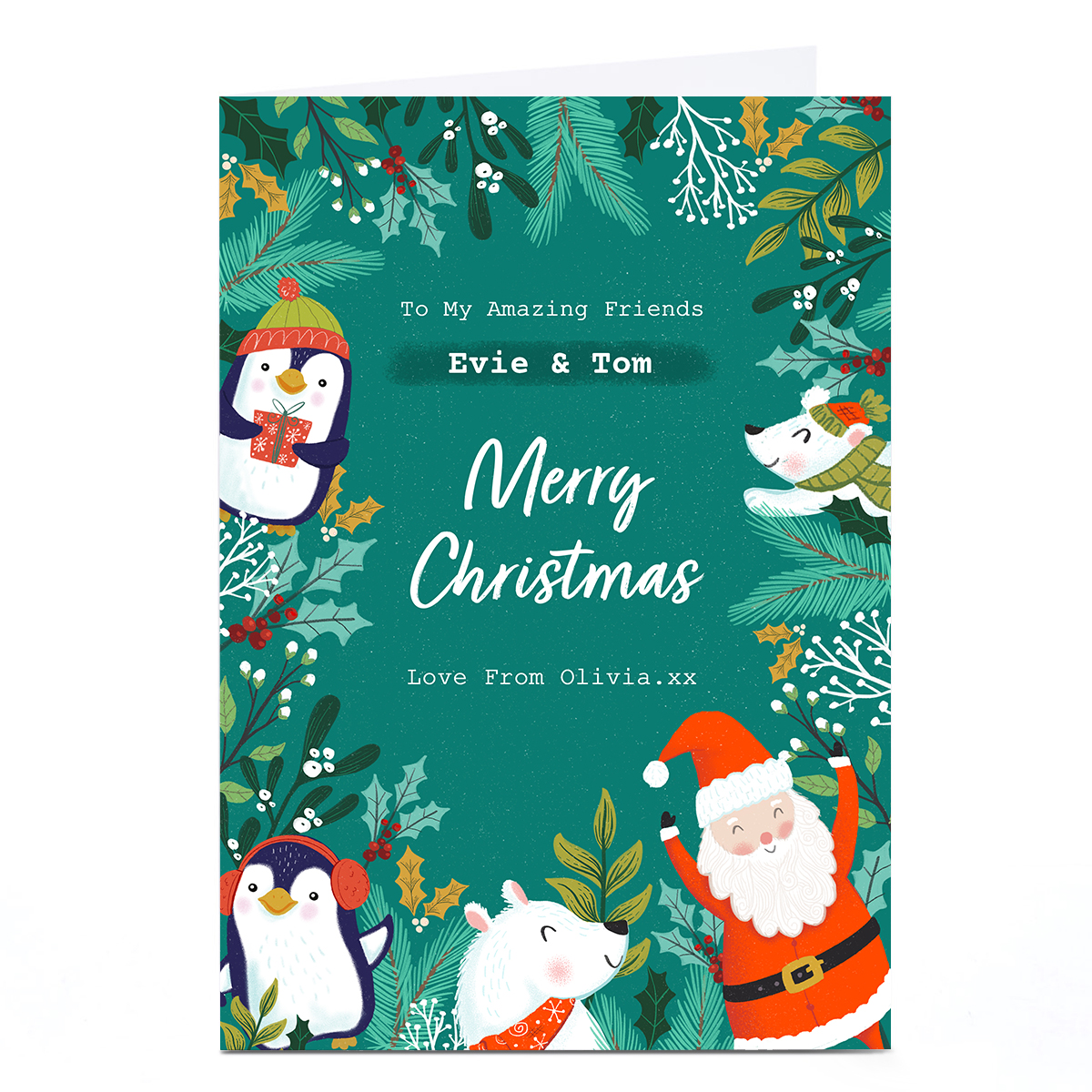 Personalised Dalia Clark Christmas Card - Penguins, Bears & Santa