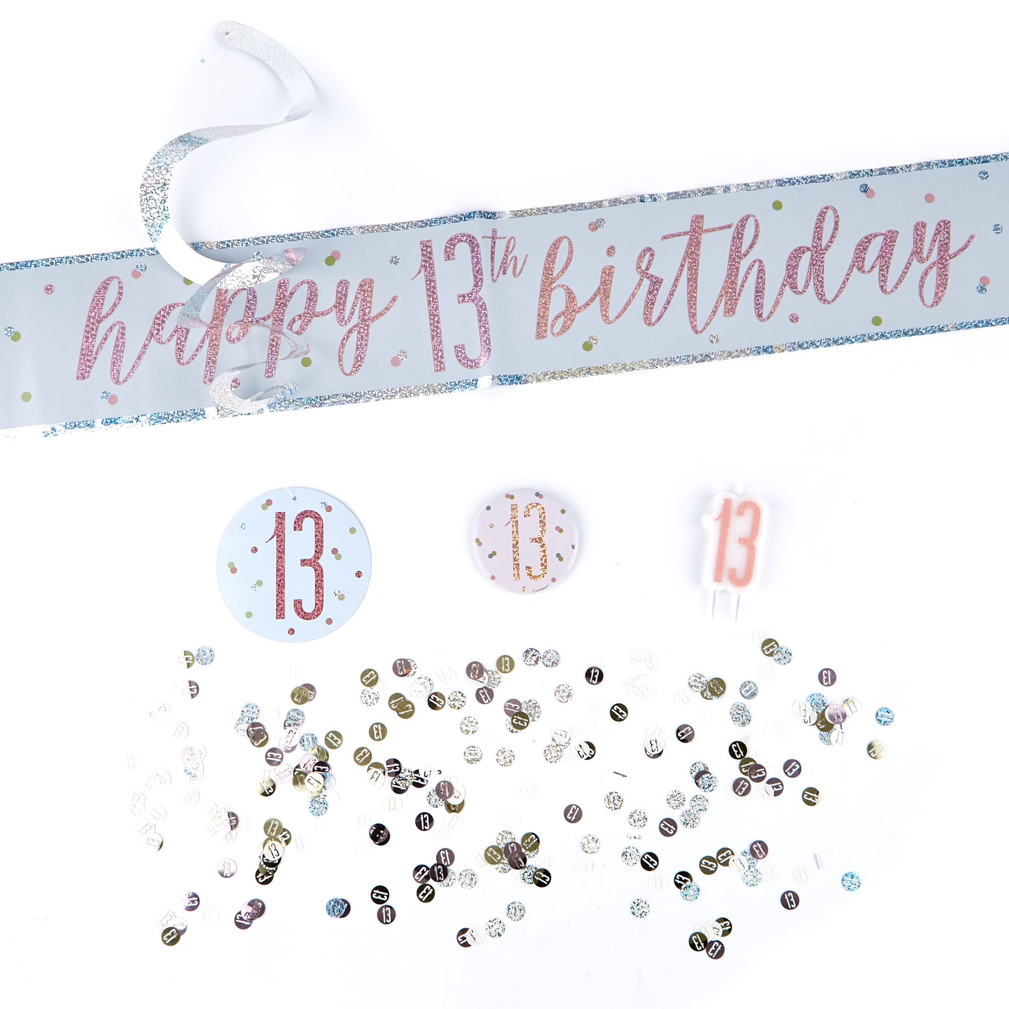 Rose Gold 13th Birthday Party Accessories Kit - 11 Pieces