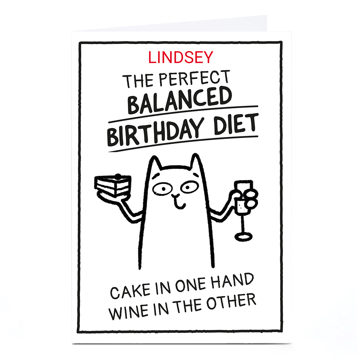 Personalised Scrawls Birthday Card - Balanced Cake & Wine