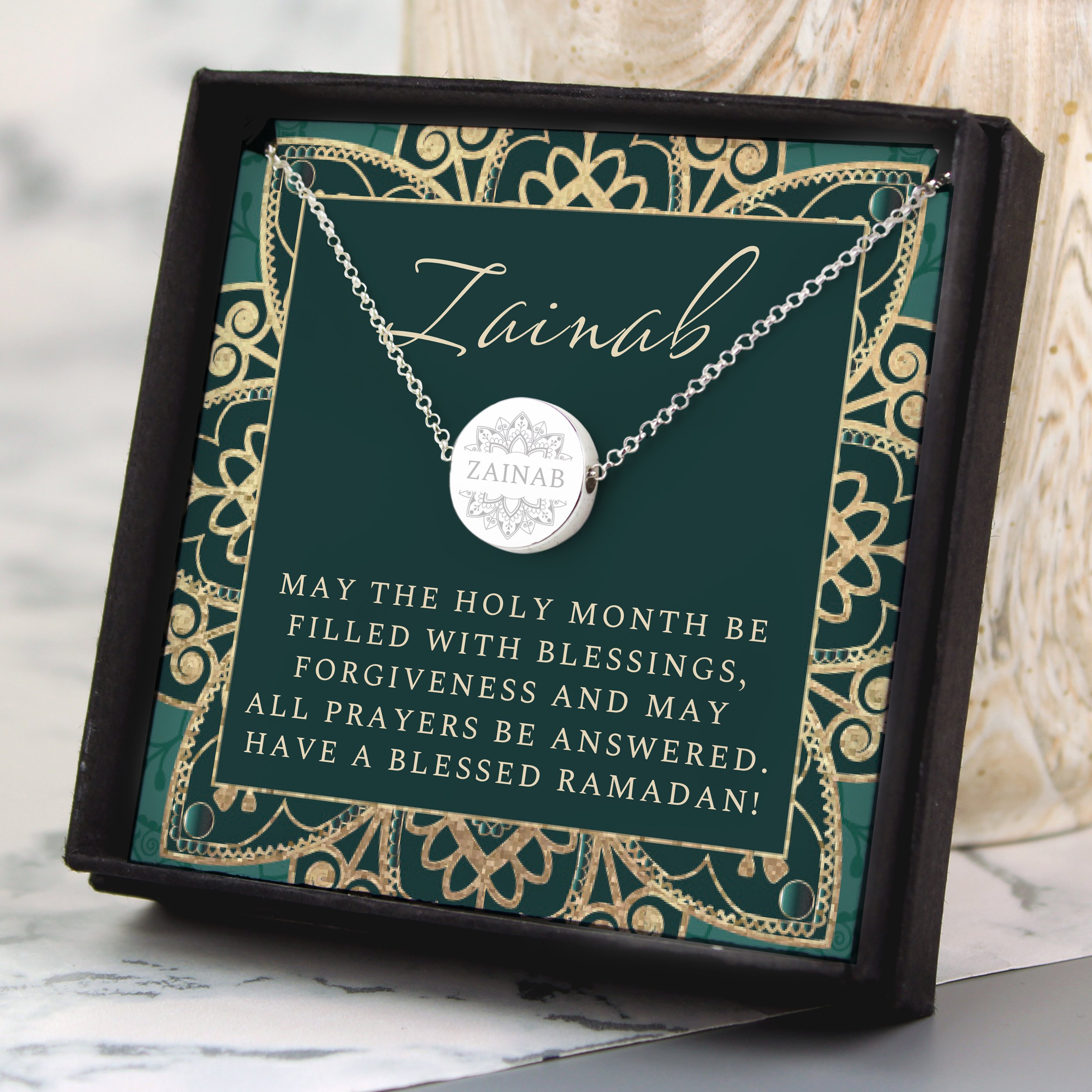 Personalised Sentiment Eid & Ramadan Disc Necklace & Box