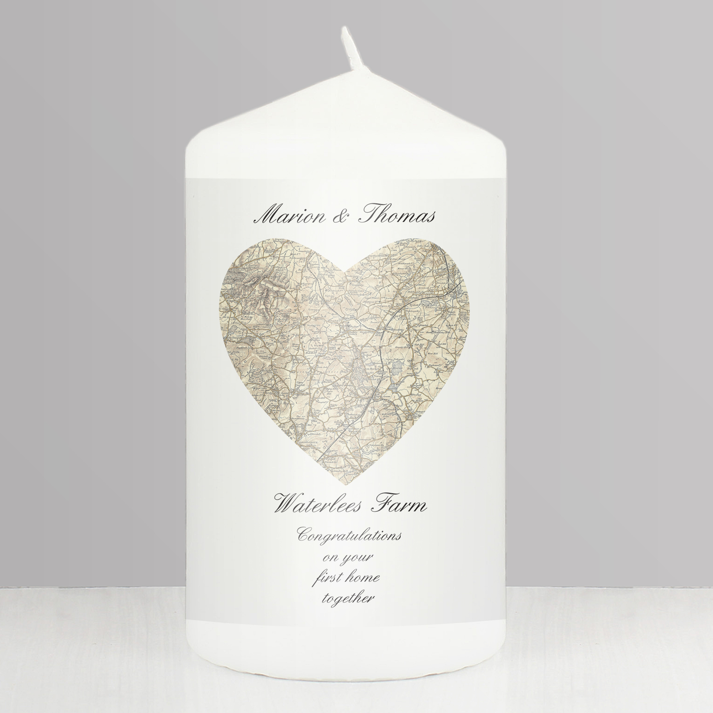 Personalised 1896-1904 Heart Map Pillar Candle
