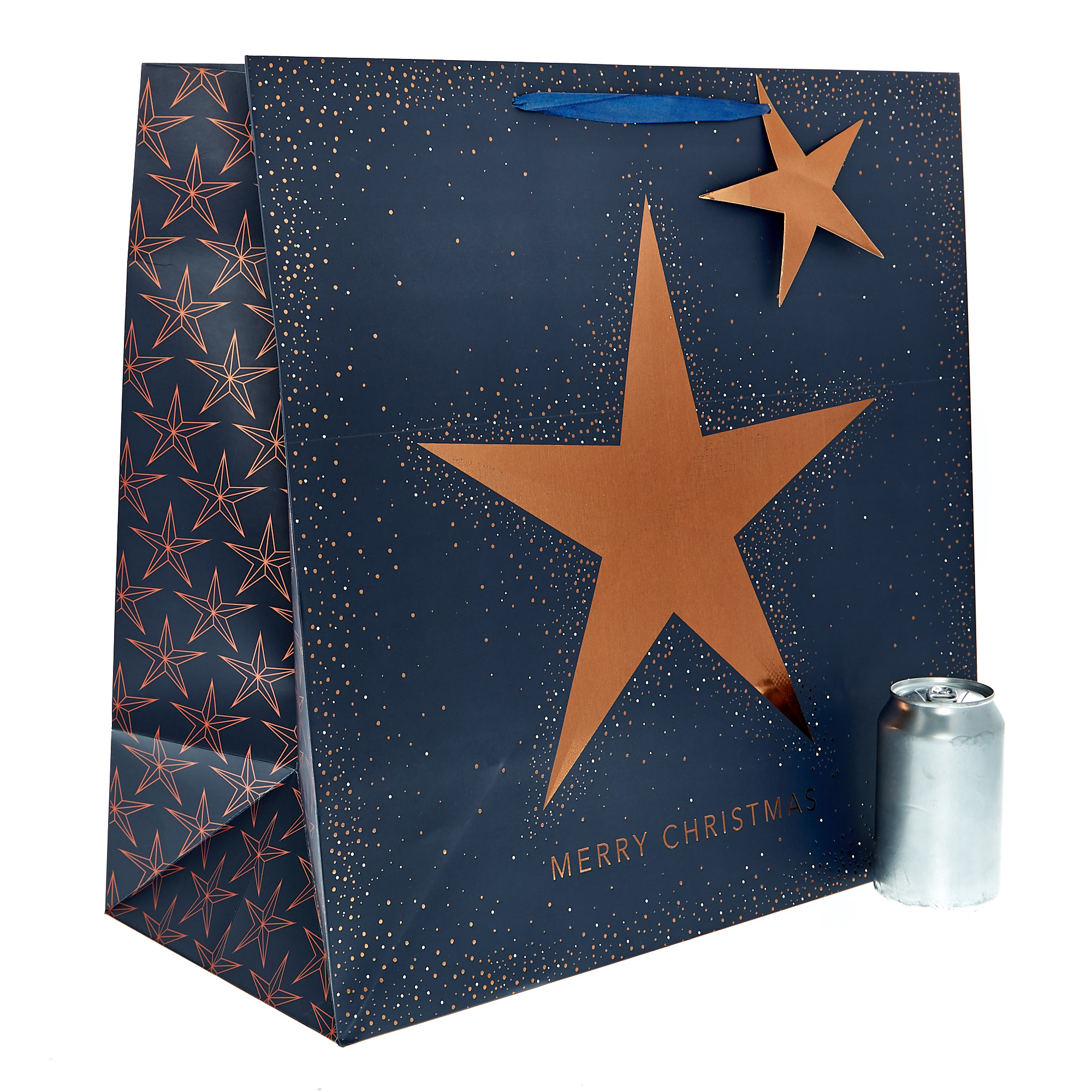 Extra Large Square Navy & Copper Star Christmas Gift Bag