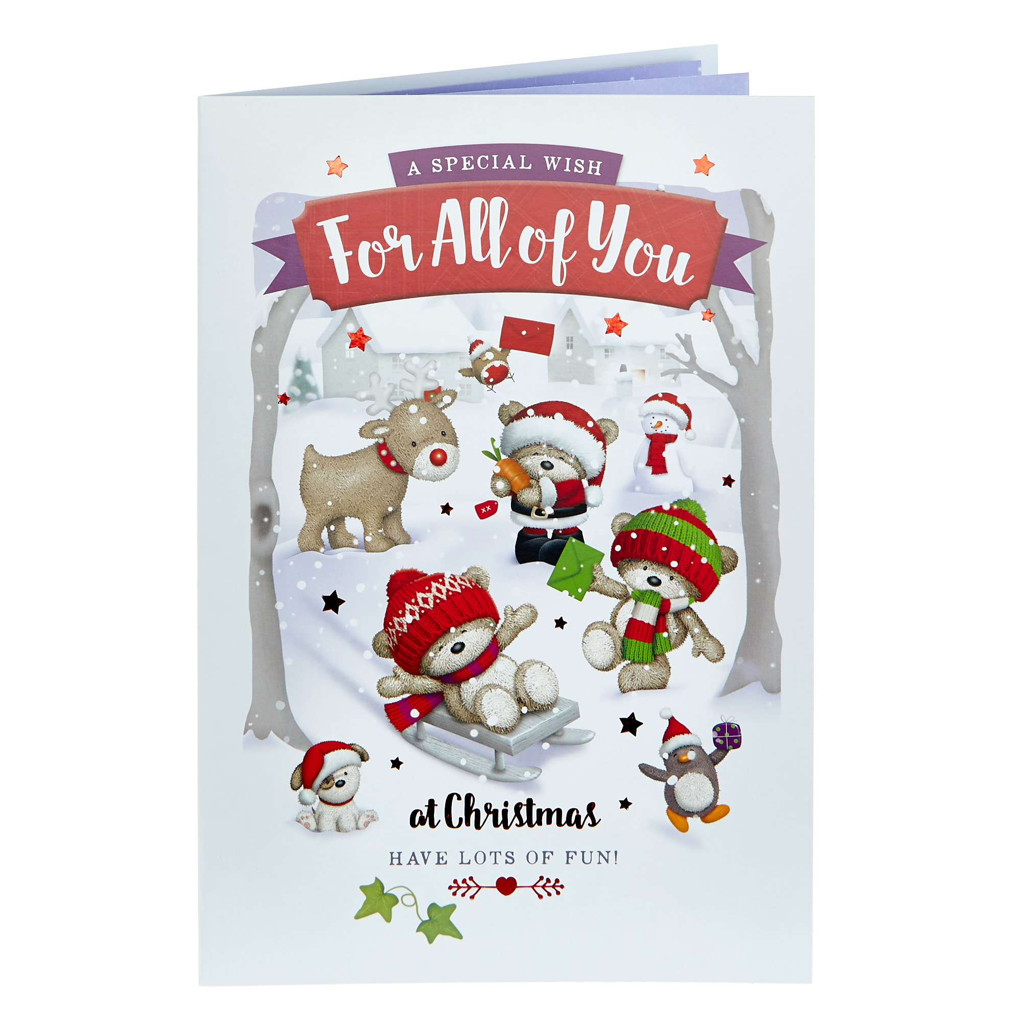 Hugs Bear Christmas Card - For All of You Lots of Fun