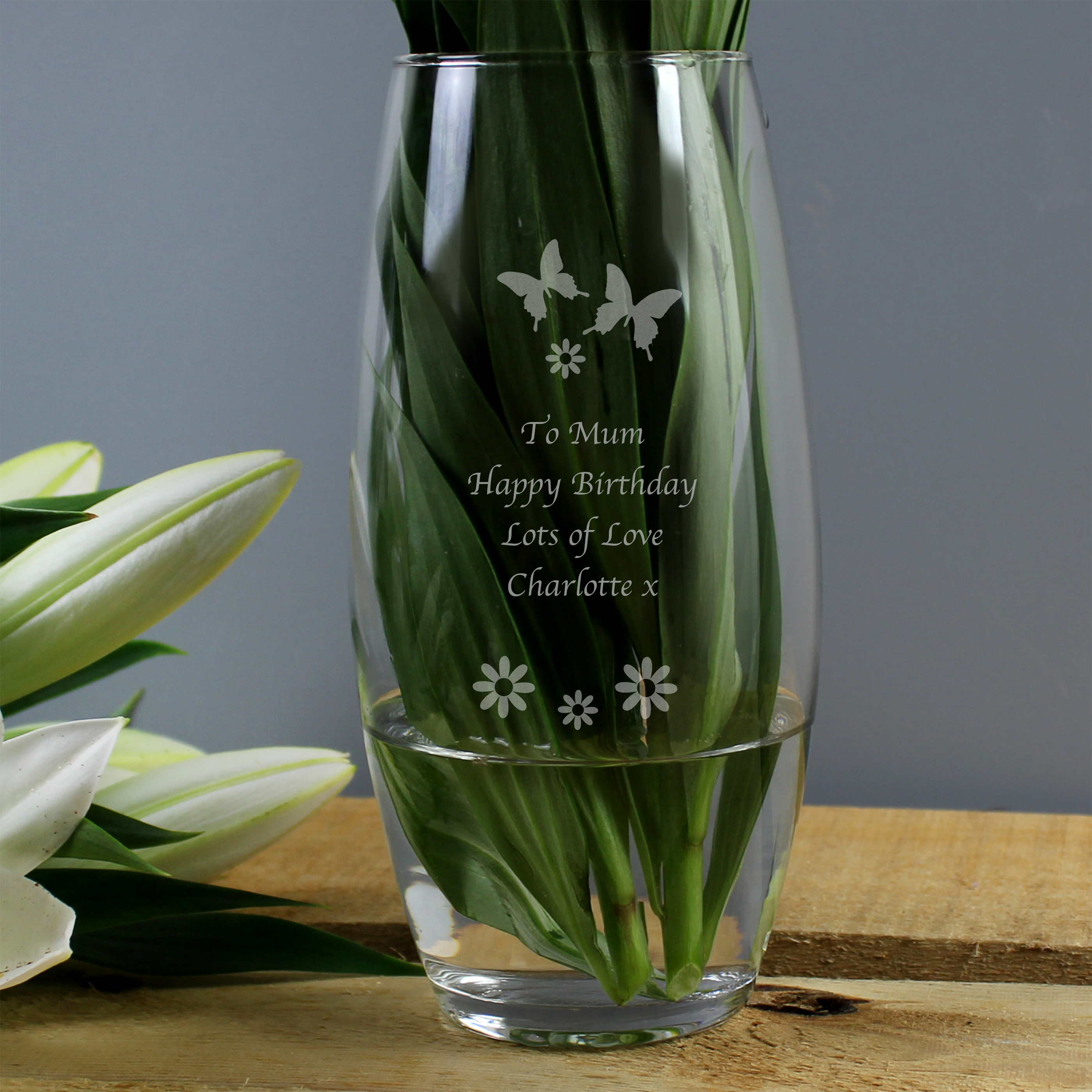 Personalised Butterflies & Flowers Bullet Vase