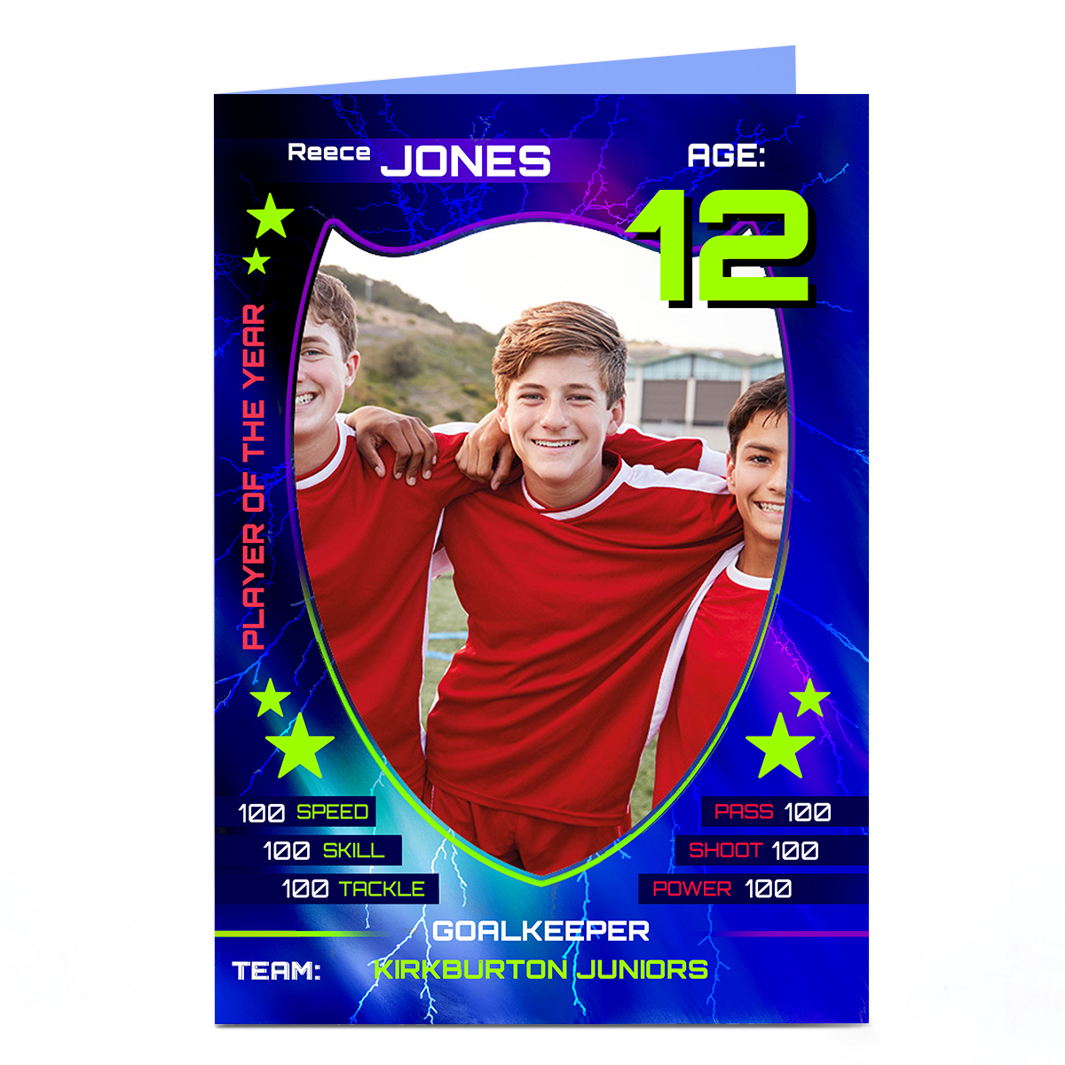 Photo Card - Blue Player Of The Year, Editable Age & Player