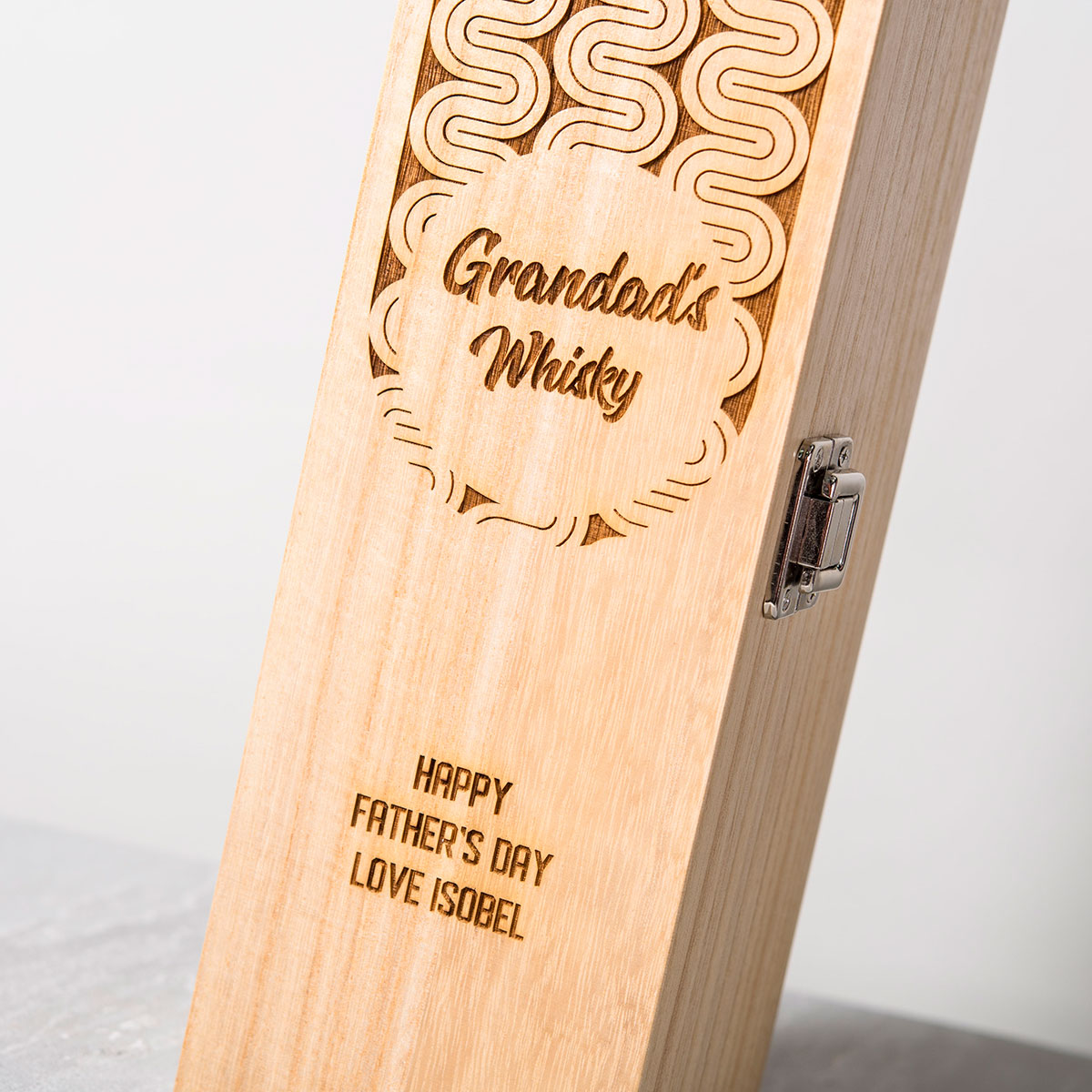 Engraved Luxury Wooden Whisky Box with Glenfiddich Whisky - Retro