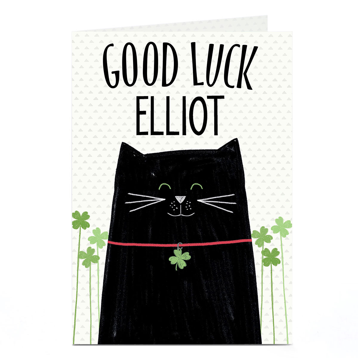 Personalised Good Luck Card - Cat & Clovers