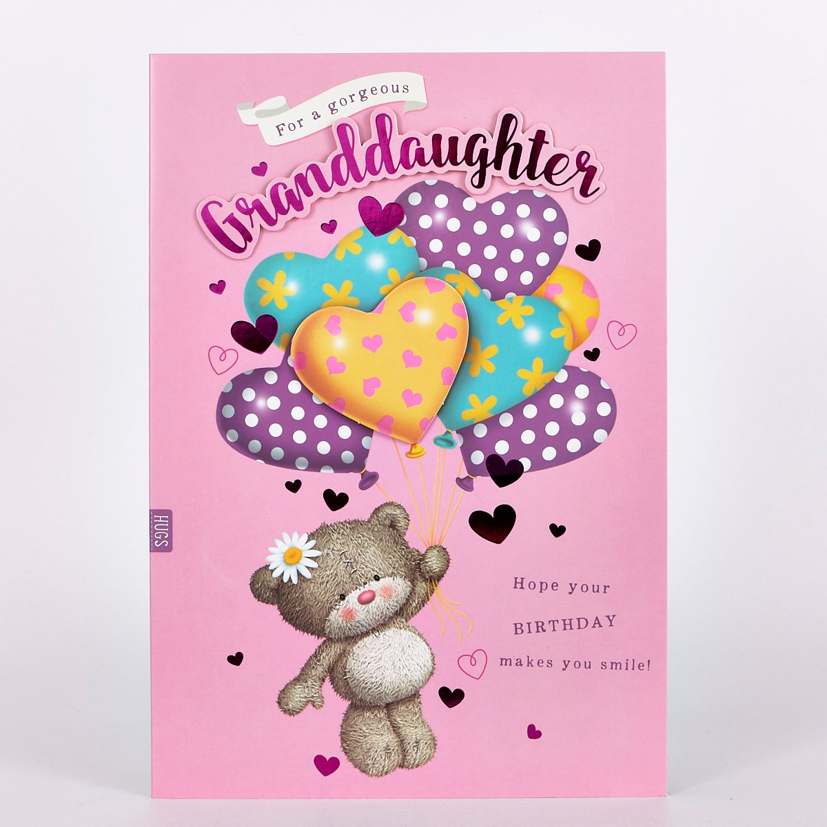 Hugs Bear Birthday Card - Granddaughter, Balloons