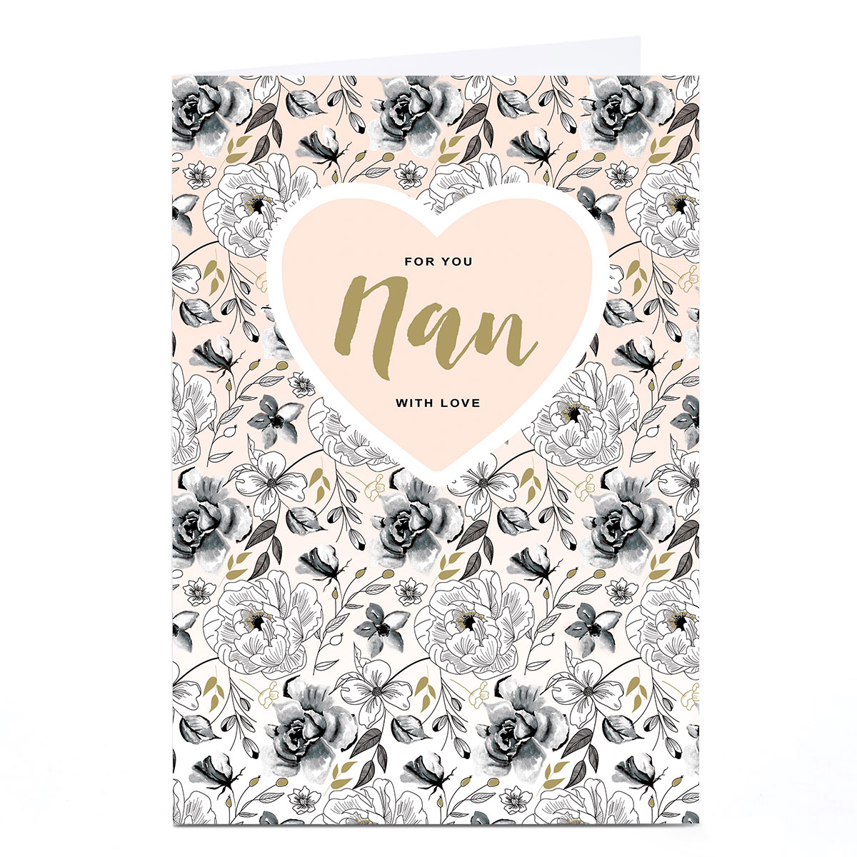 Personalised Birthday Card - Black and White Classic Flowers, Nan
