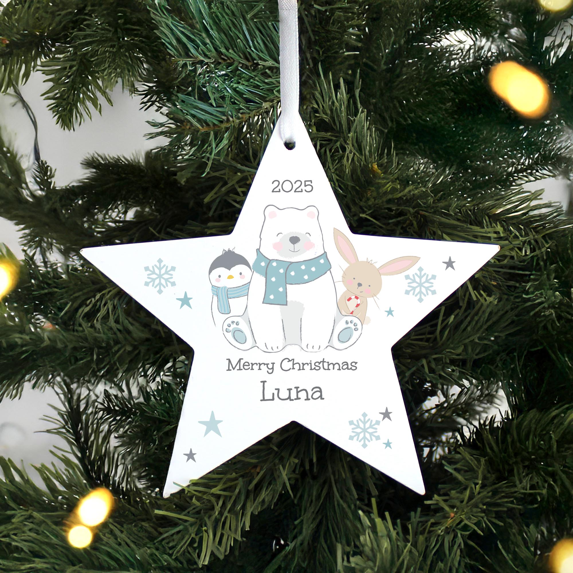 Personalised Polar Bear Christmas Star Ornament