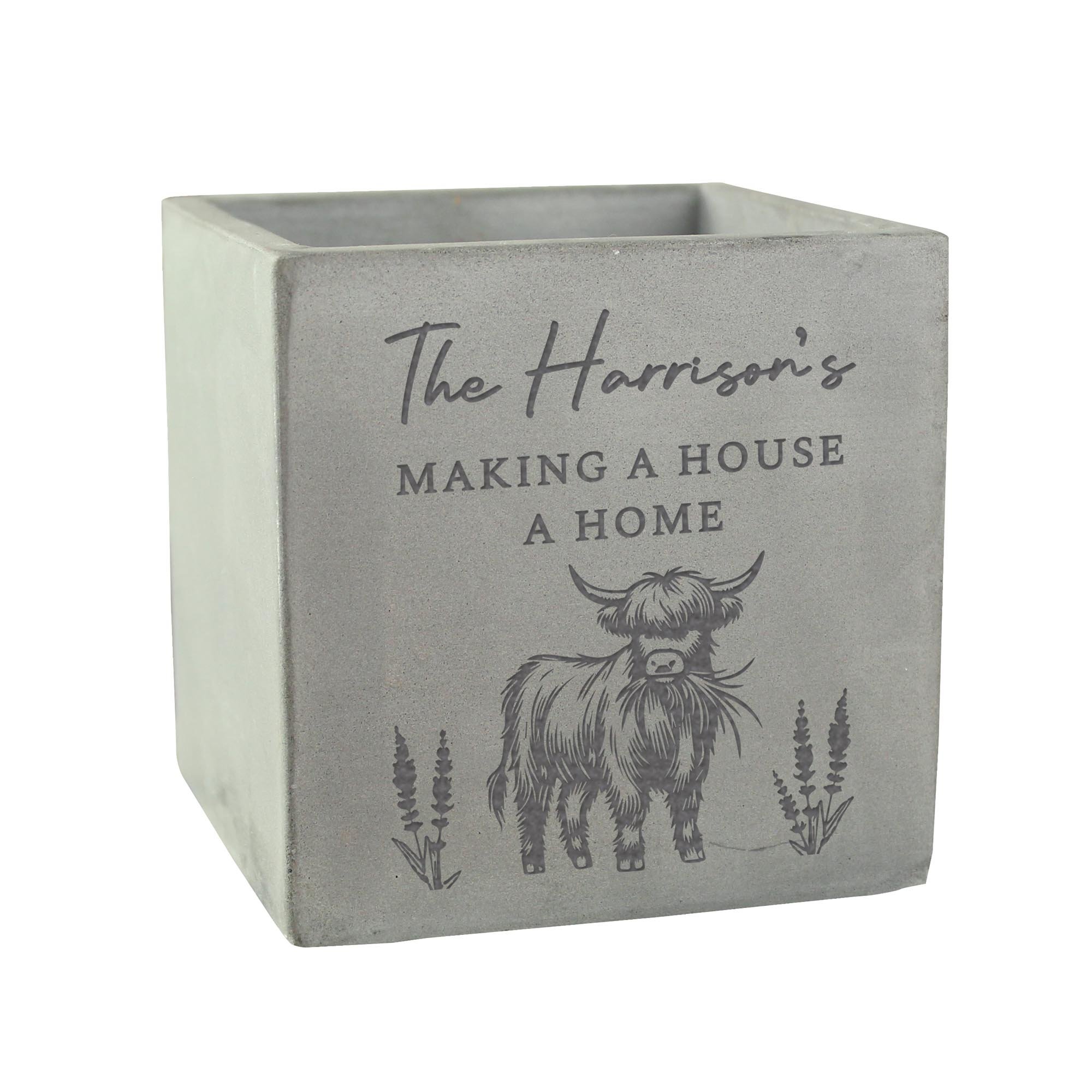 Personalised Highland Cow Concrete Plant Pot