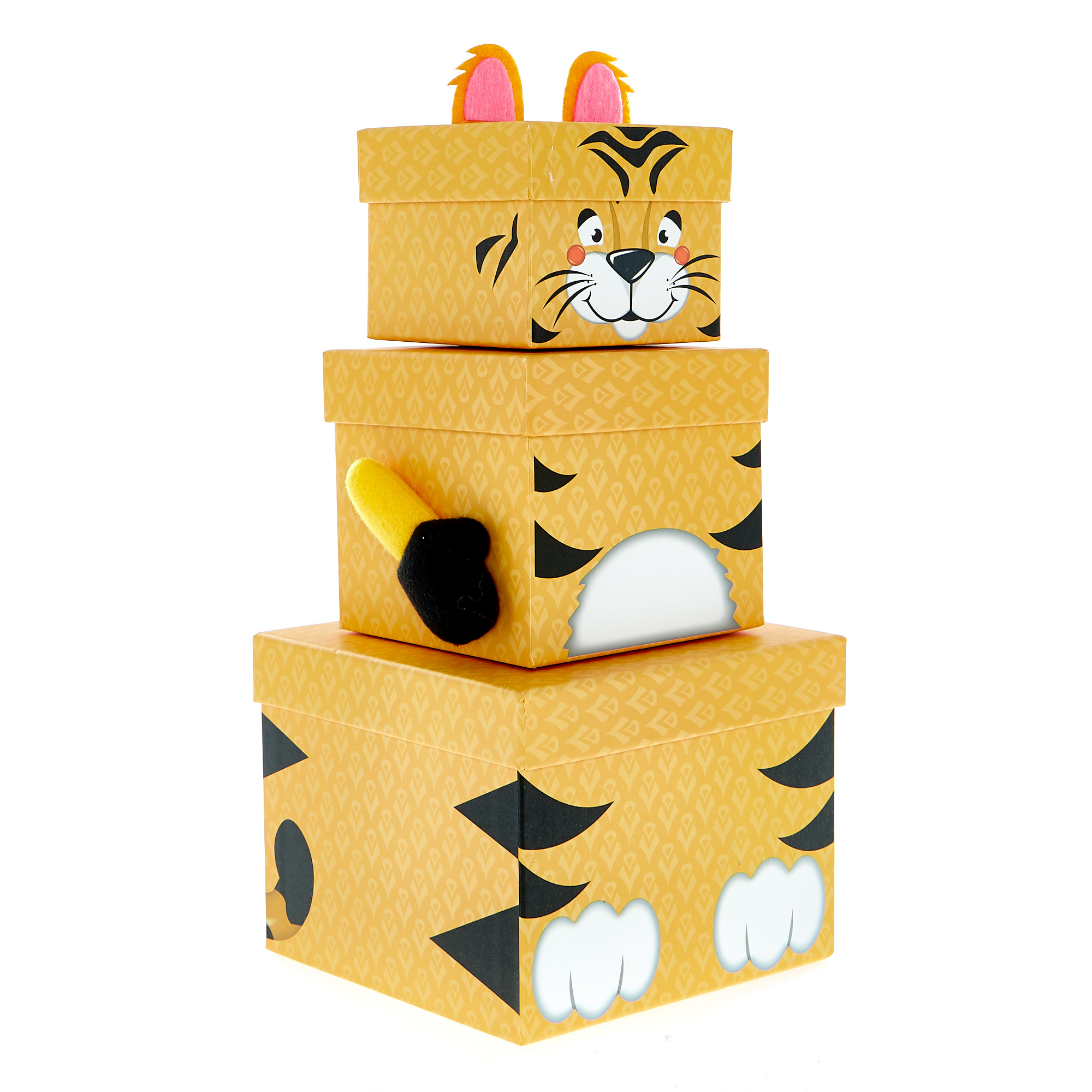 Stackable Plush Tiger Gift Boxes - Pack Of 3
