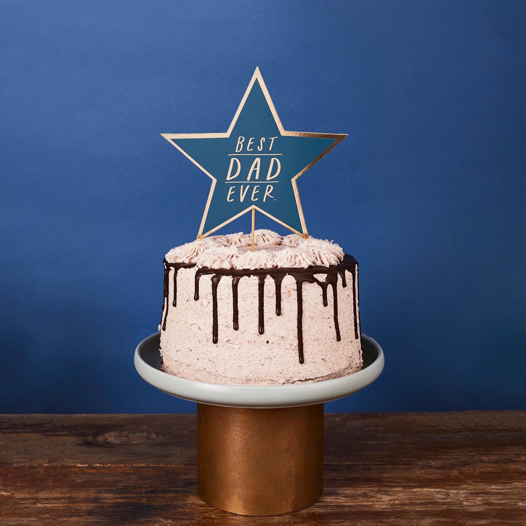 Navy Best Dad Ever Star Card Cake Topper