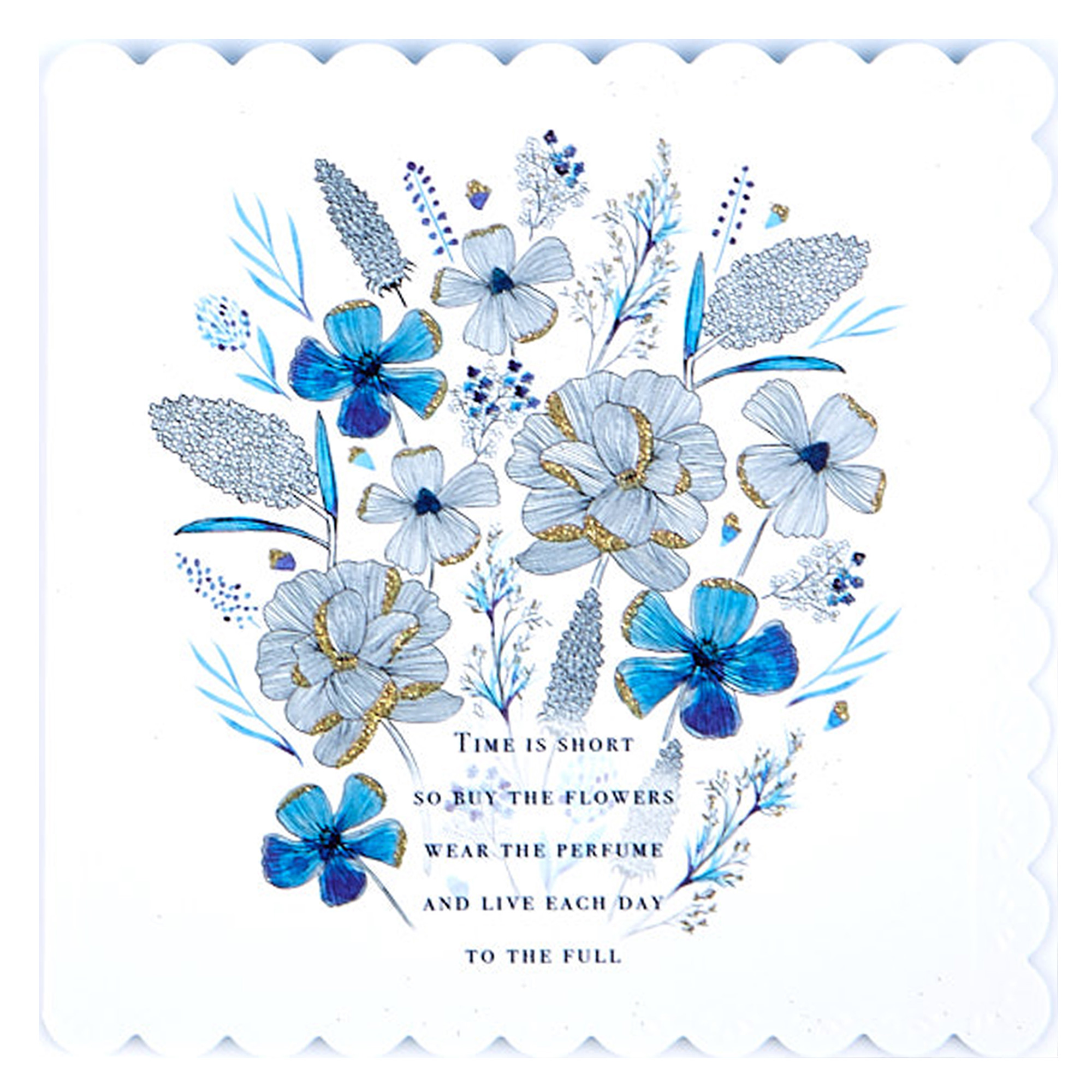 12 Blank Birthday Cards - Blue Flowers