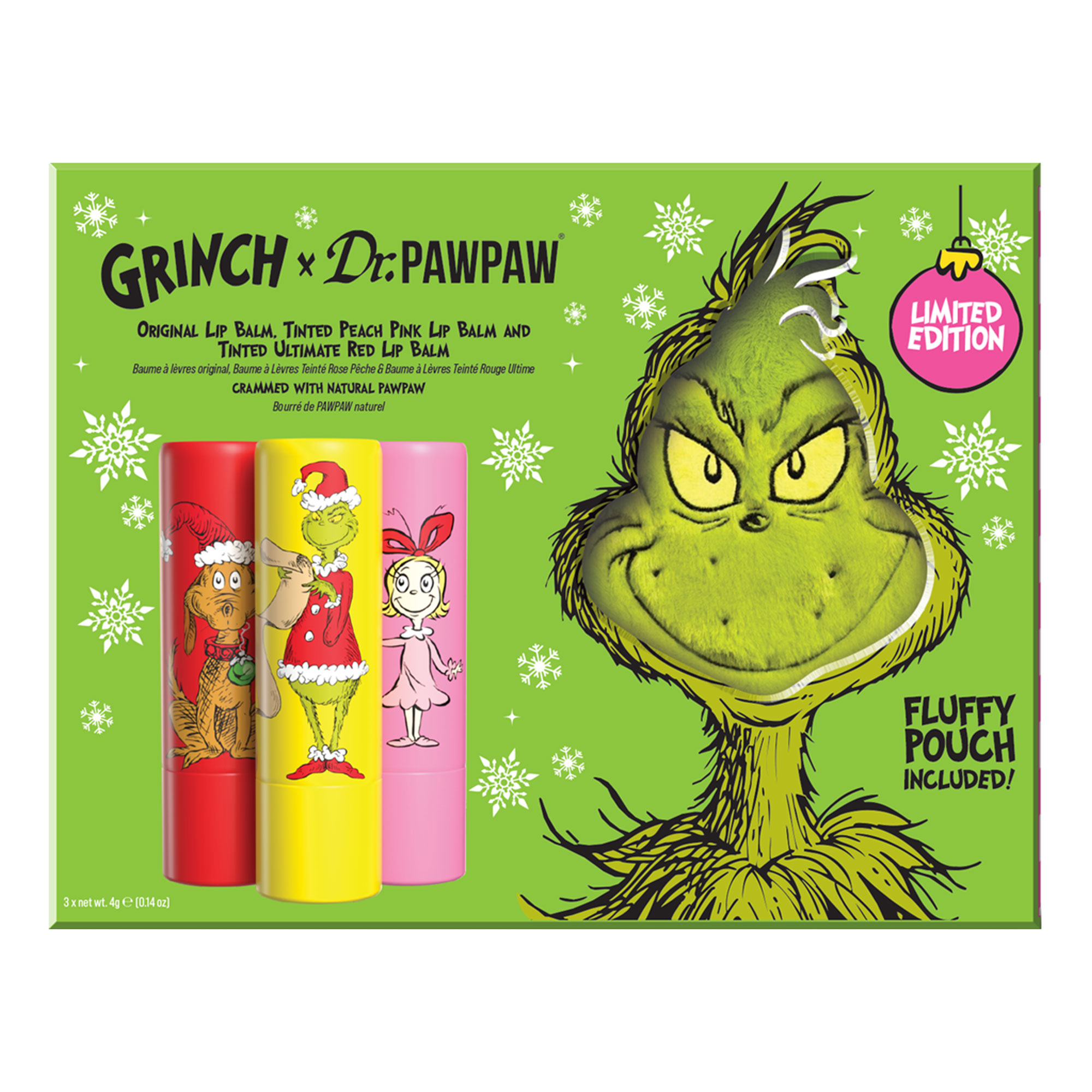 Dr.PAWPAW x Grinch Original, Peach Pink & Ultimate Red Balms Trio