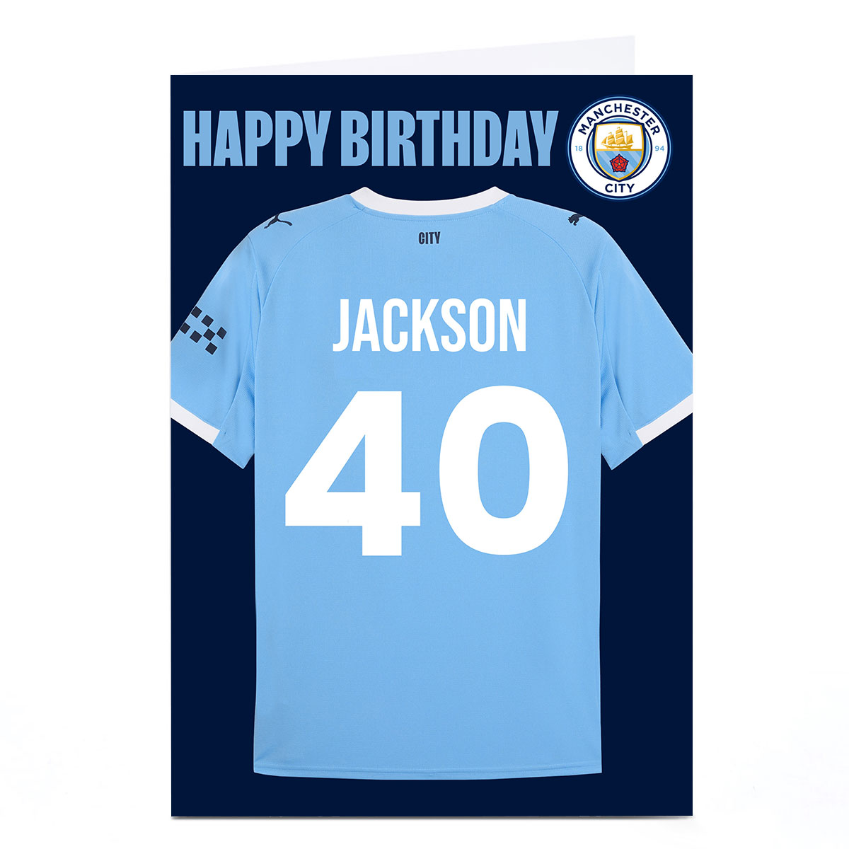 Personalised Football Birthday Card - Man City Shirt and Number