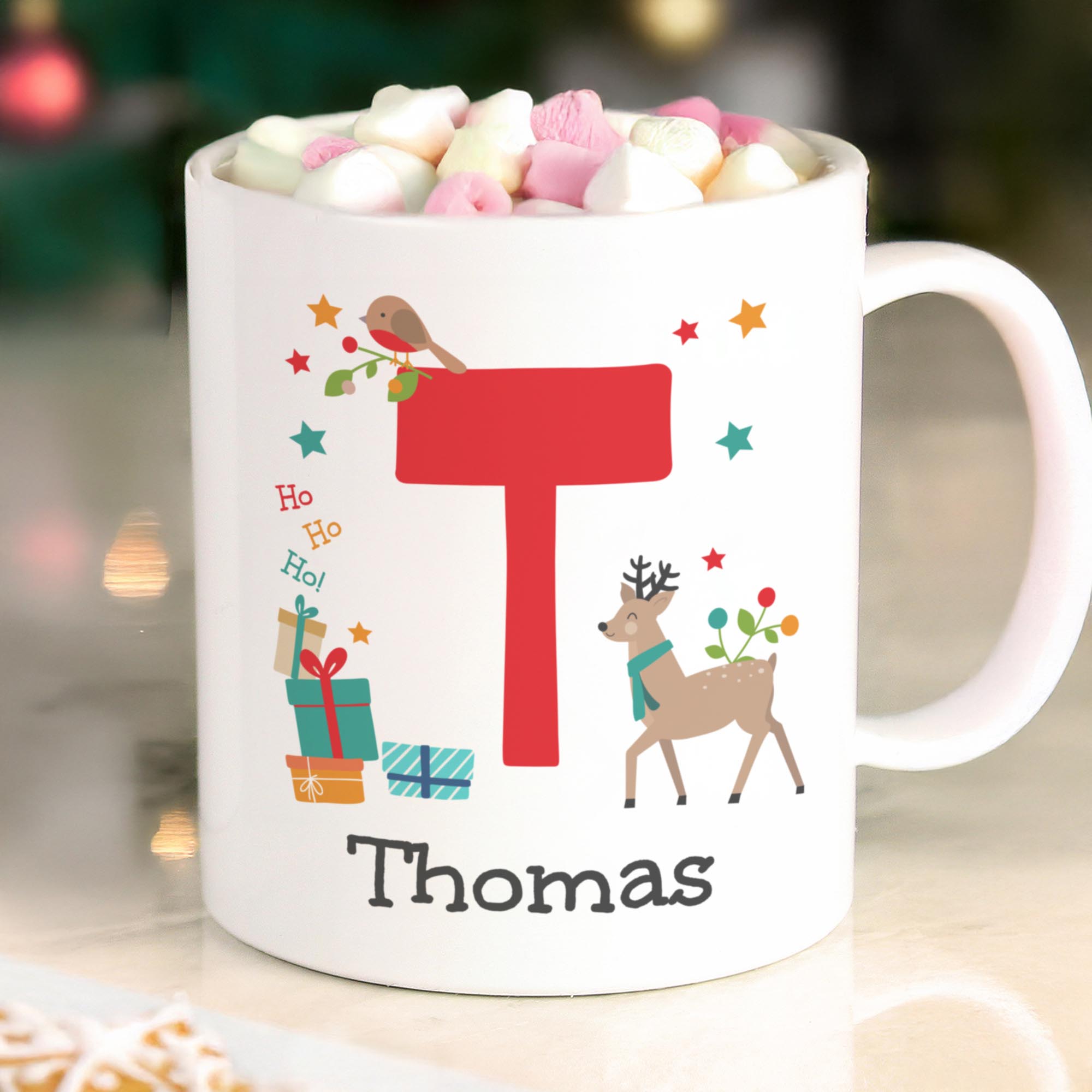 Personalised Initial Reindeer Christmas Plastic Mug,  Personalised Initial Reindeer Christmas Plastic Mug