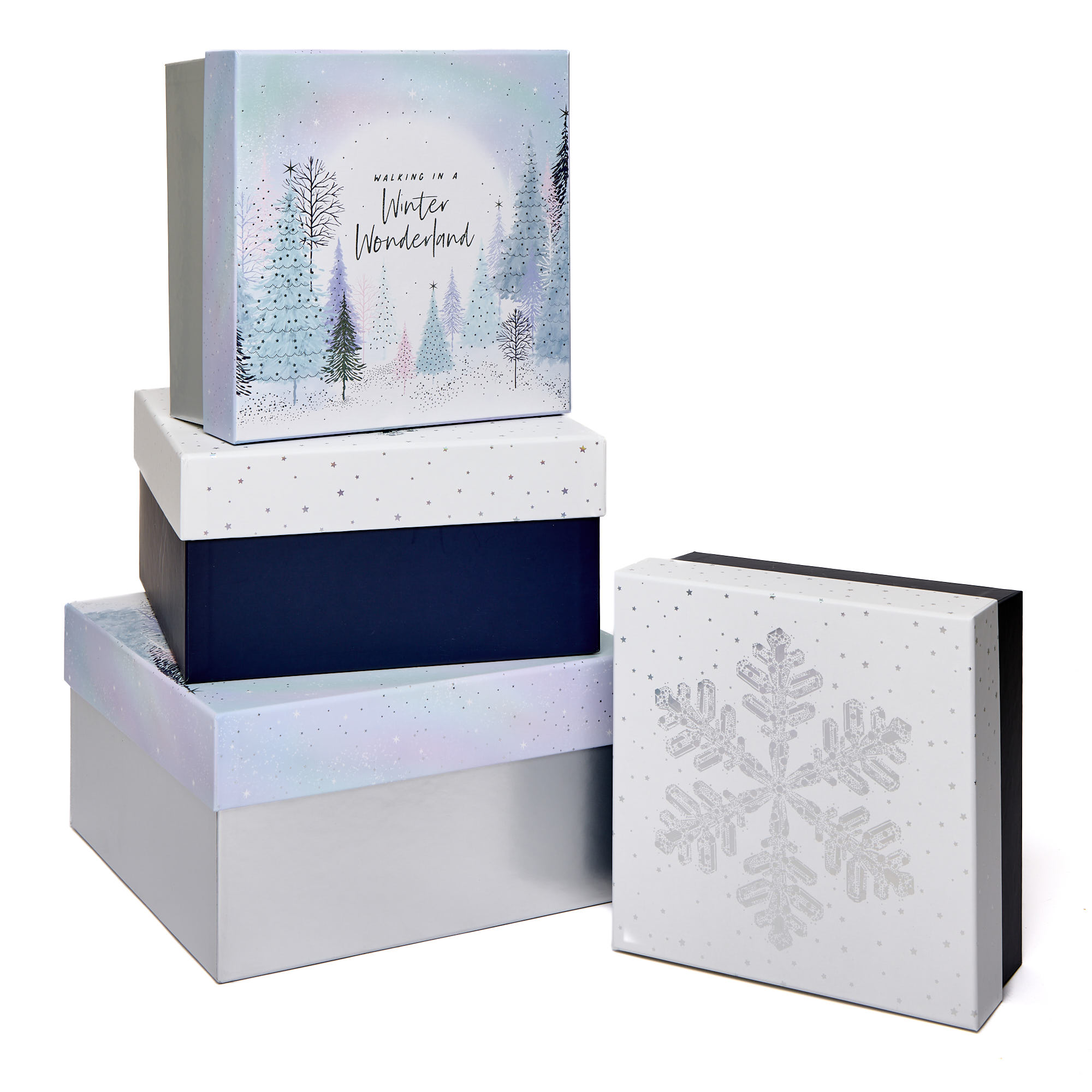 Frosted Glimmer Nested Christmas Gift Boxes - Pack of 4