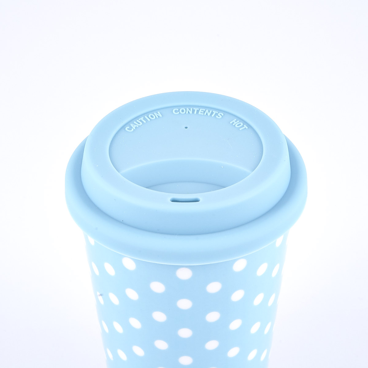 Blue Travel Mug with White Polka Dots