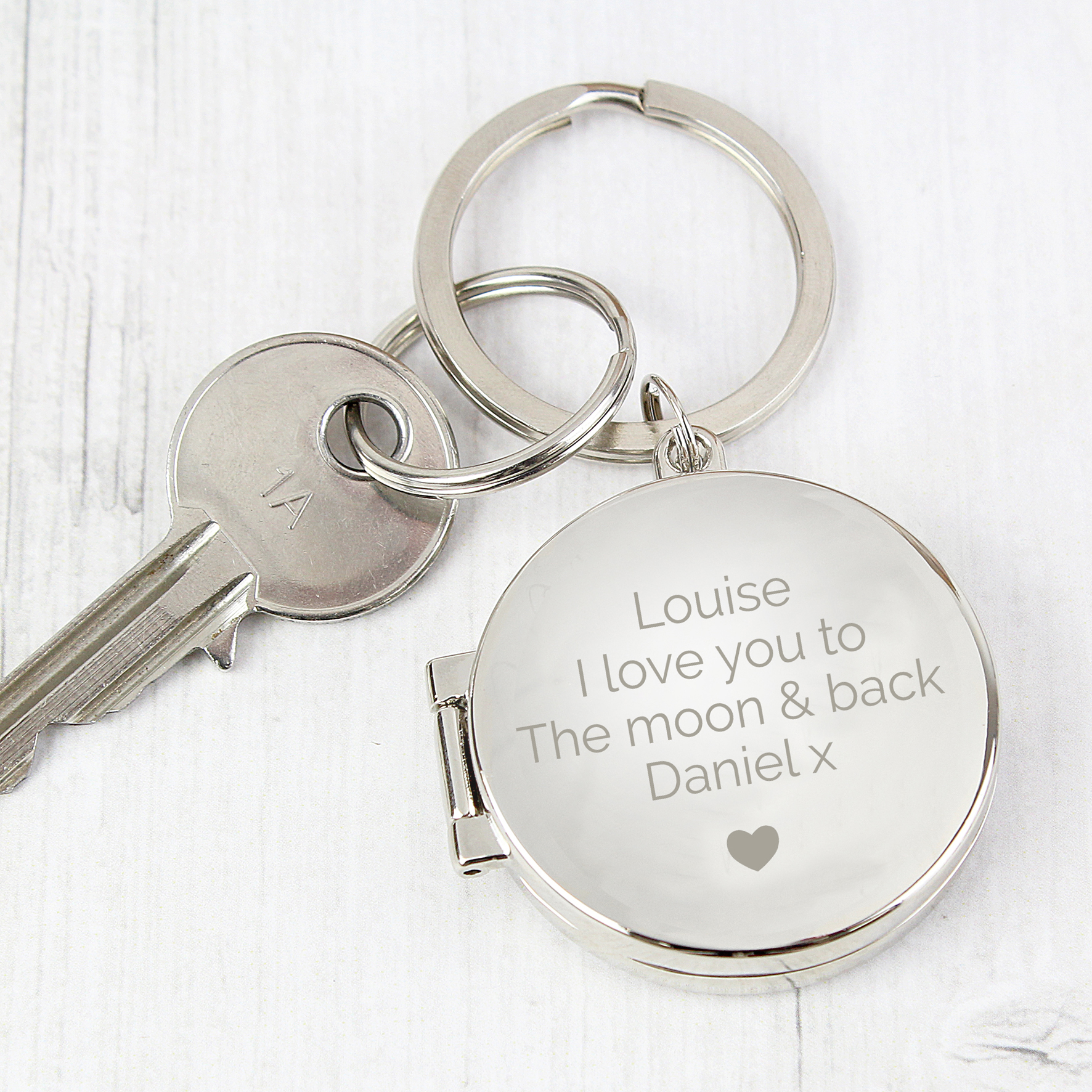 Personalised Heart Motif Locket Keyring 