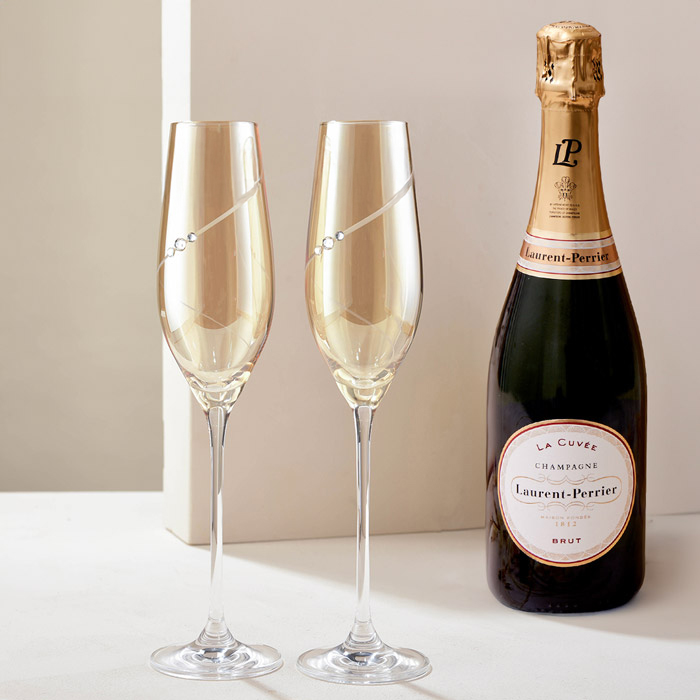 Crystal Embellished Amber Champagne Flutes - Set of 2