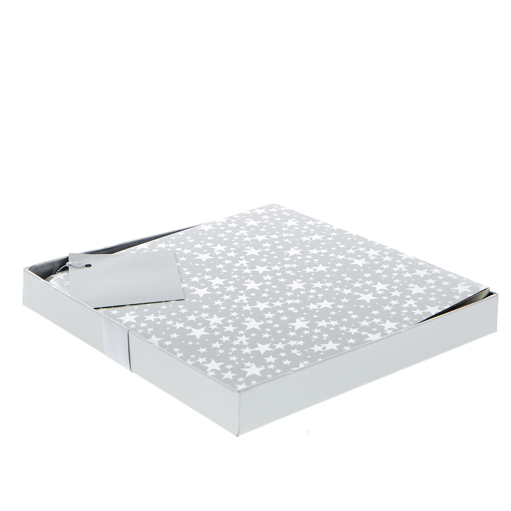 Flat-Pack Large Gift Box - White & Silver Stars